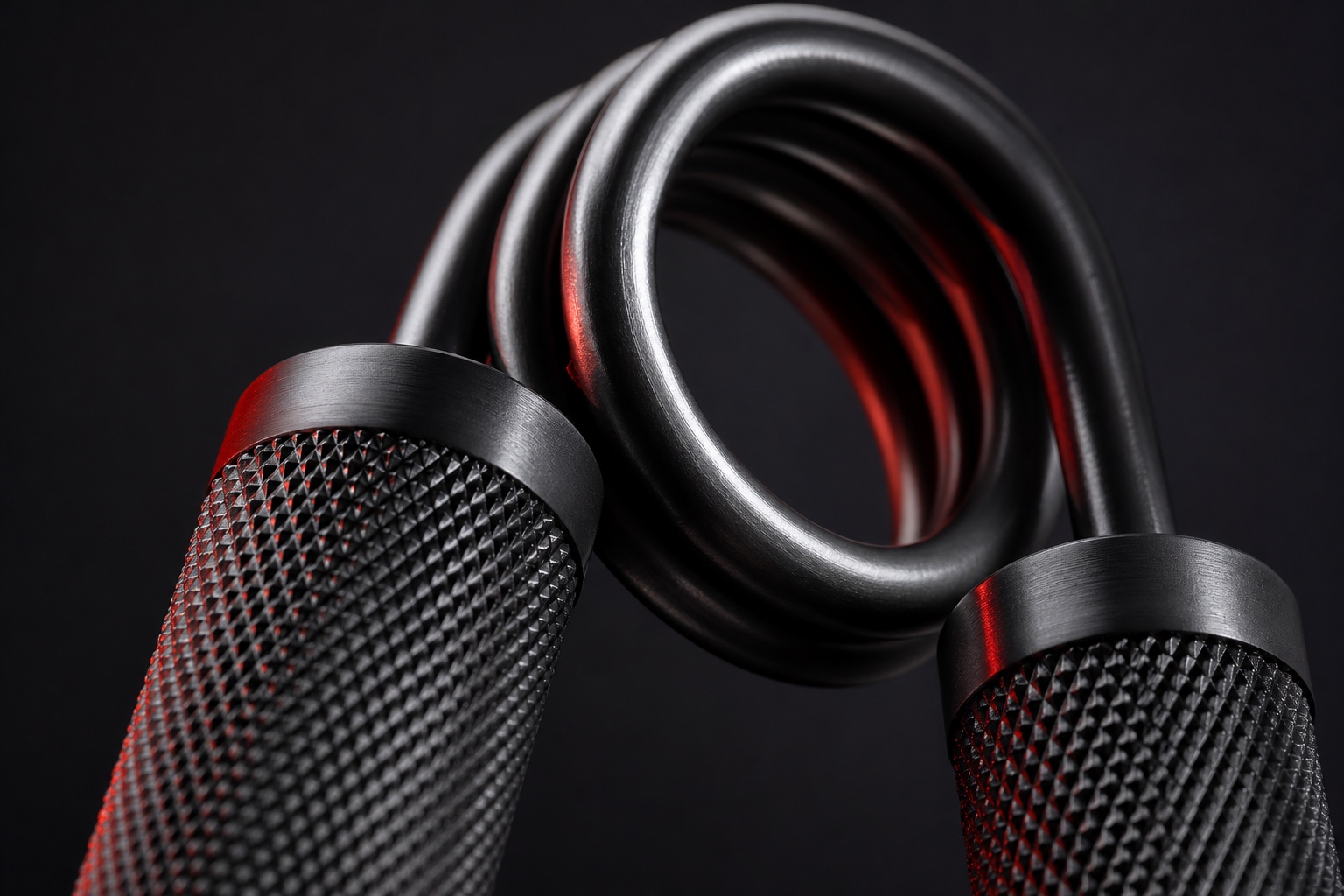 Macro detail of knurled aluminum handle and hardened spring